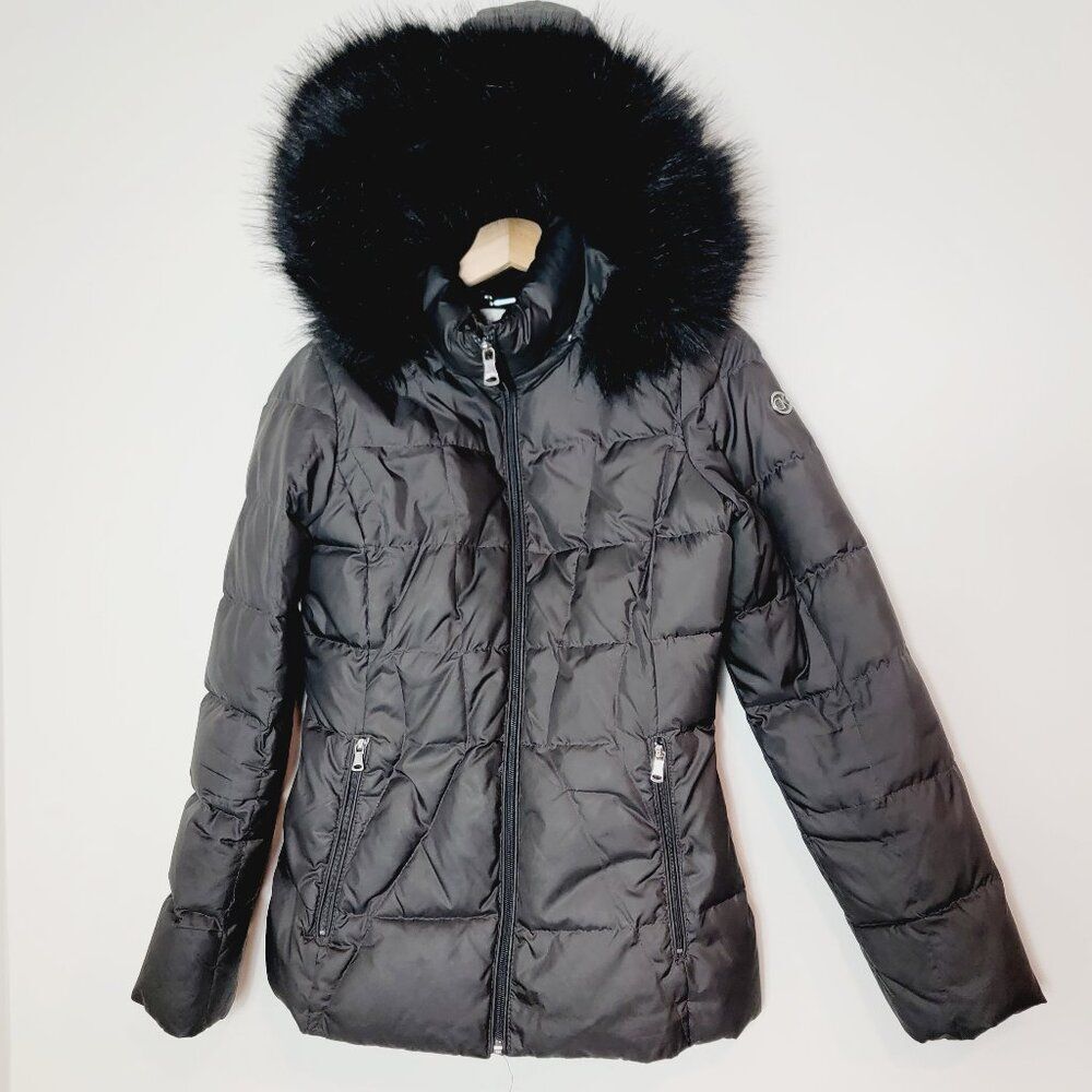 Calvin Klein Black Hooded Puffer Jacket Detachable Hood Size S